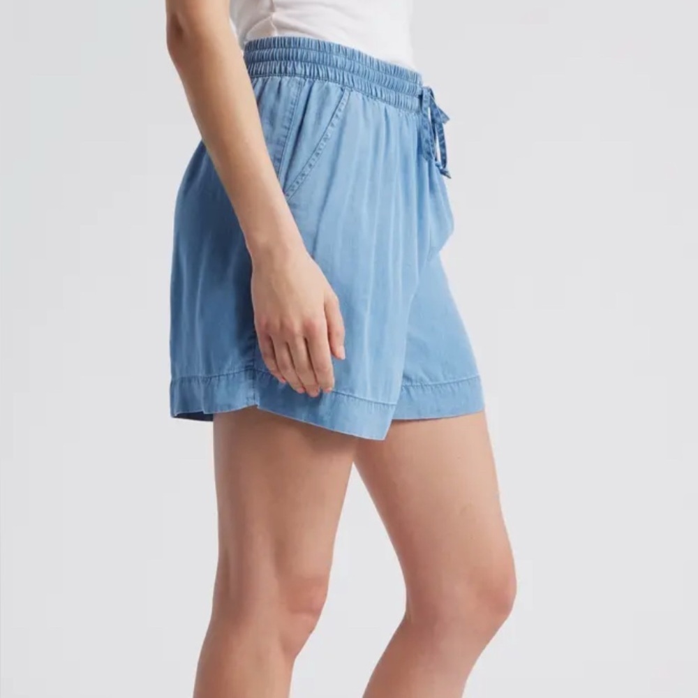 Beachlunchlounge Toney Tie Waist Chambray Shorts Striped Multicolor Linen